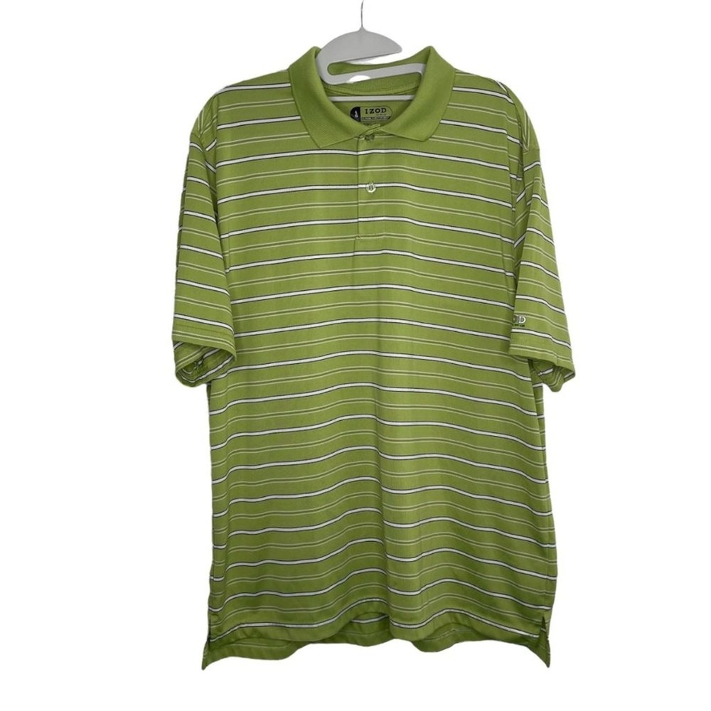 IZOD XFG Mens Golf Polo Shirt Large Lime Green Striped Cool FX Moisture Wicking